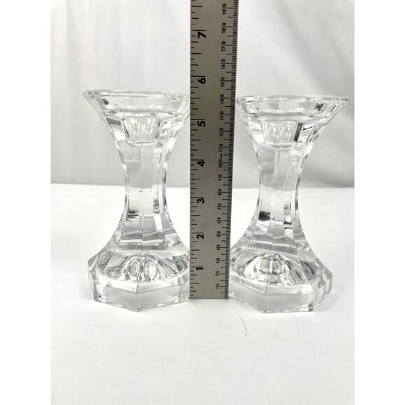 VTG Pair Of Heavy Lead Crystal Glass Candlesticks 5.5” Ornate Candle Holder - Picture 4 of 11